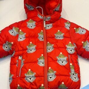 Mini Boden Red Bear Print Puffer Jacket